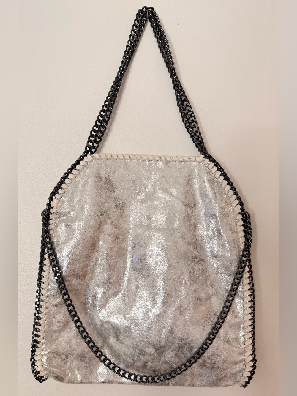 Metallic Silver Chain-Trim Shoulder Bag BN